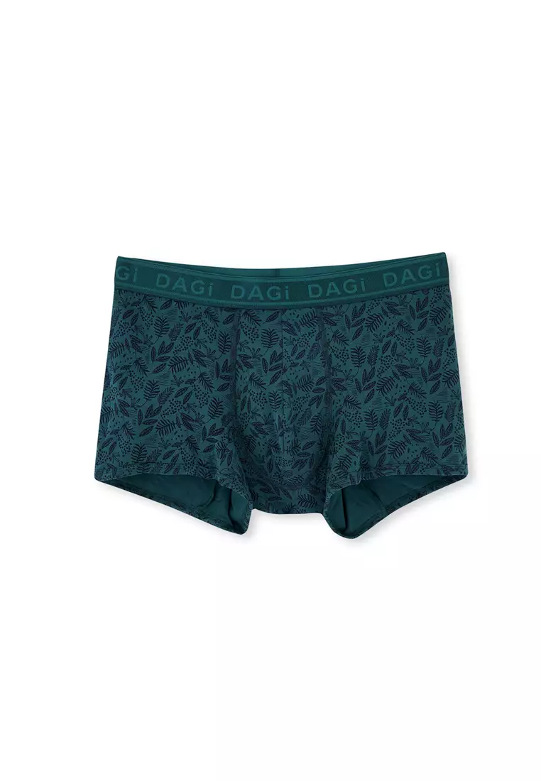 3-Pack Dark Blue Basic Boxer, Leaf Printed, Short Leg, Underwear for Men