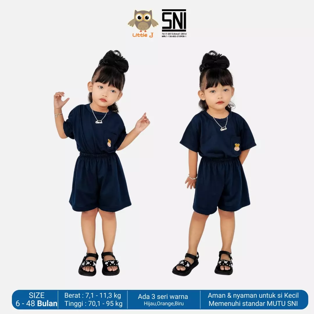 Little J Setelan Baju Anak Oblong Lengan Pendek Kaos Polos Set Celana Motif Usia 6 Bulan Hingga 48 Bulan