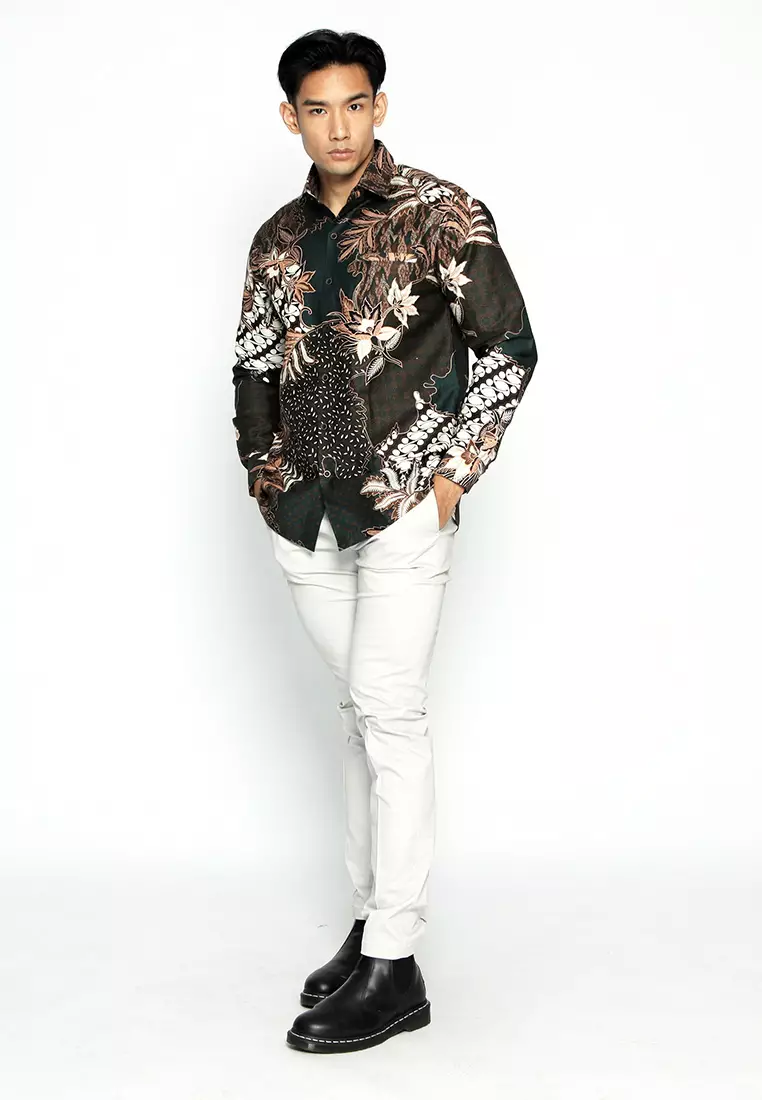 Casella Kemeja Pria Lengan Panjang Premium | Baju Kemeja Batik Pandawa Series Nakula 703 Green