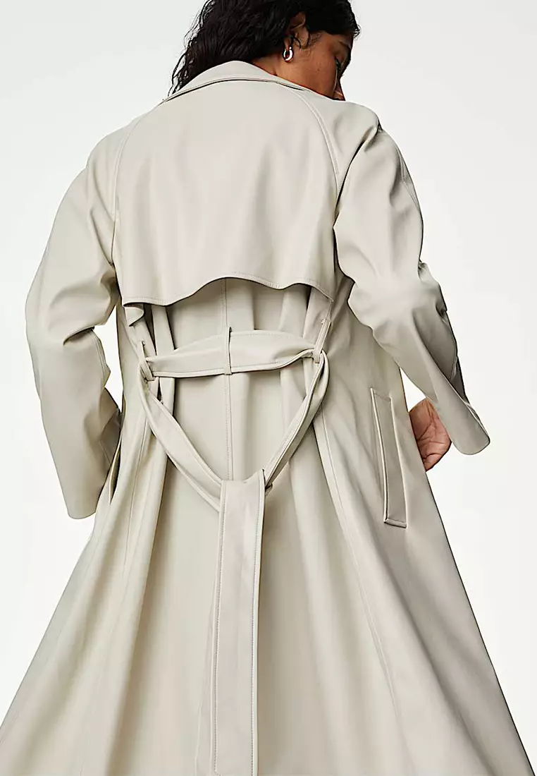 Jual Marks Spencer Faux Leather Belted Trench Coat Original 2025