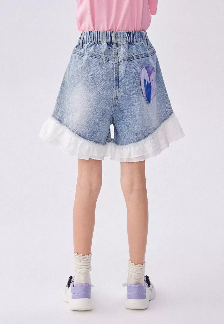 Ruffle Netting Denim Short