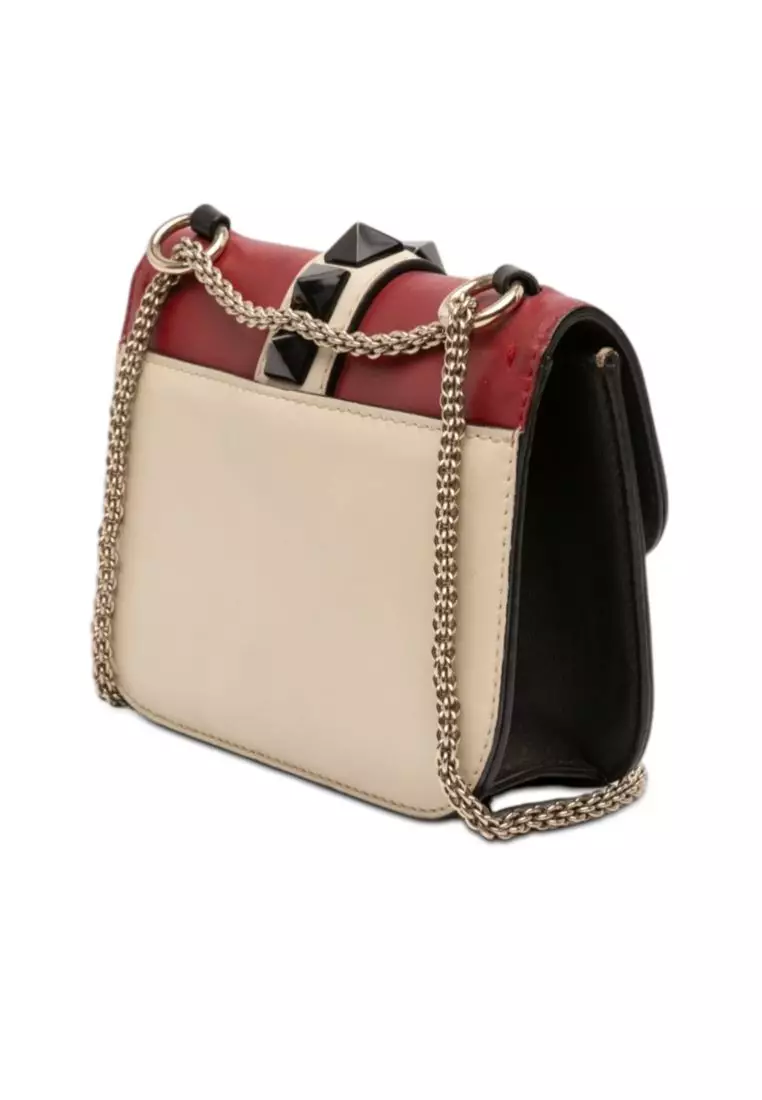 Pre-Loved Valentino Small Tricolor Calfskin Rockstud Glam Lock Crossbody