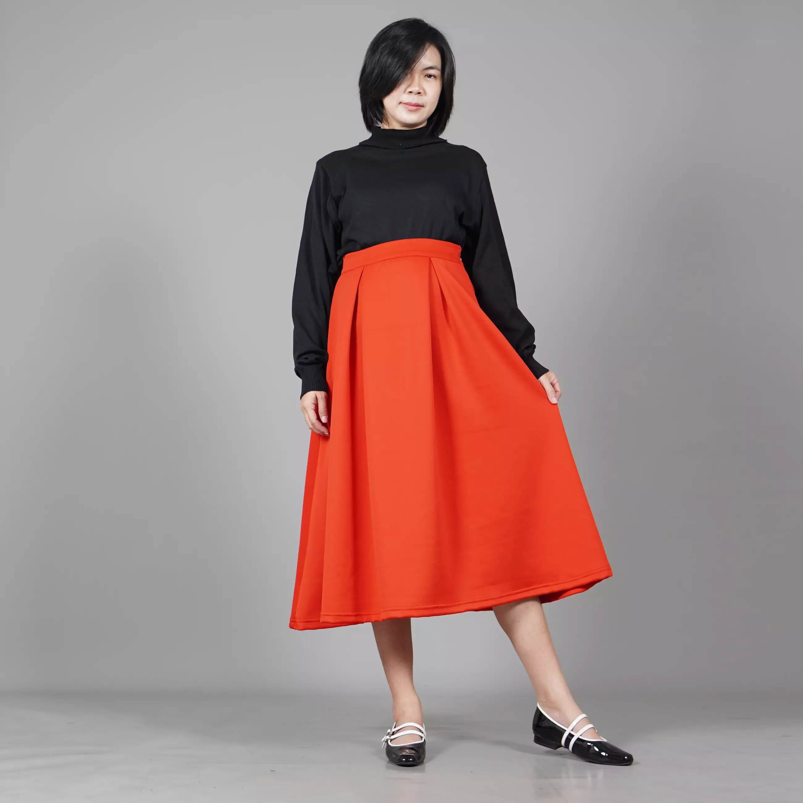  REBECA Rok Flare Rok Midi Flare Skirt - MERAH