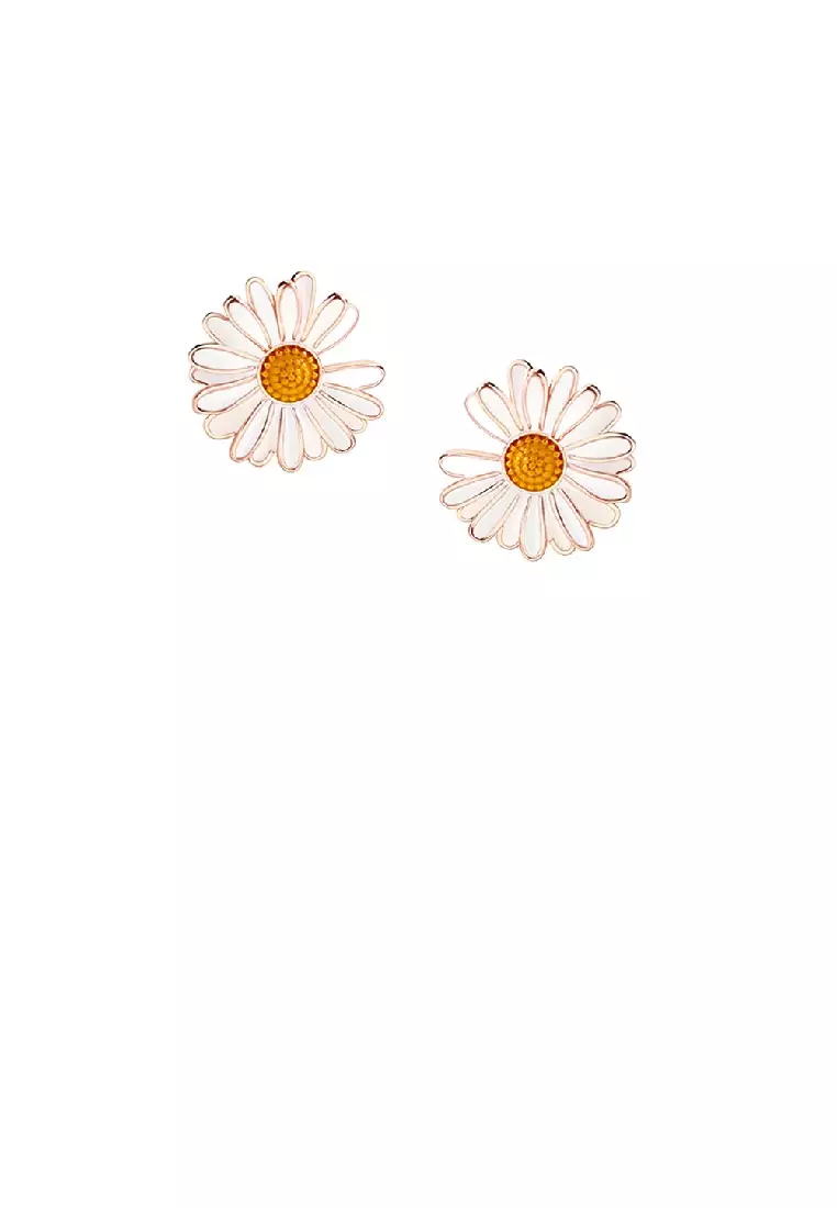 ZAFITI 925 Sterling Silver Plated Rose Gold Simple Enamel Daisy Stud ...
