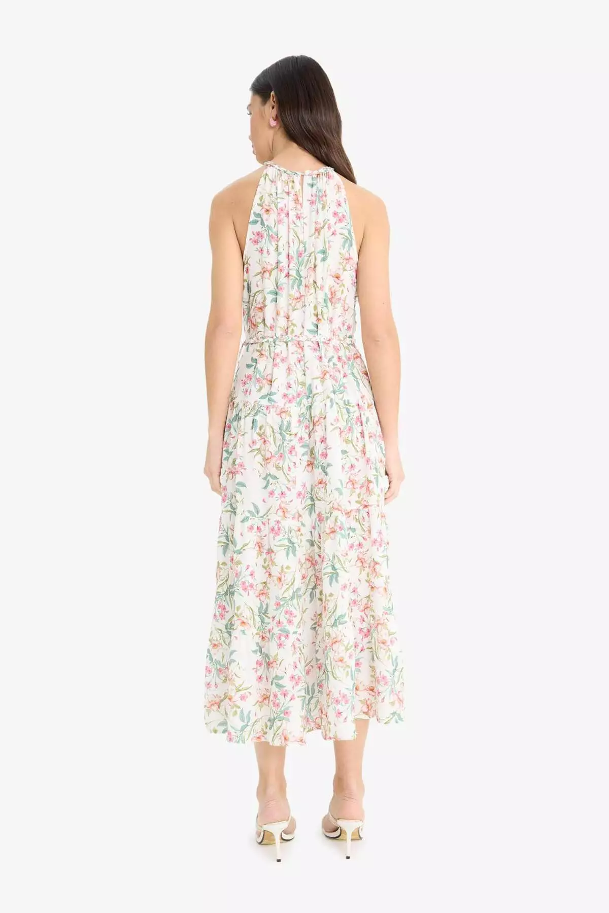 Halter Neck Floral Moroccan Sleeveless Midi Dress F7114Ax25Sm