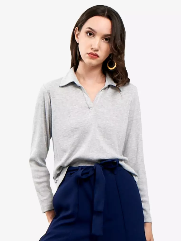 TONIQUE Kaos Wanita Katun Combed 24s Lengan Panjang KELLY Abu Abu