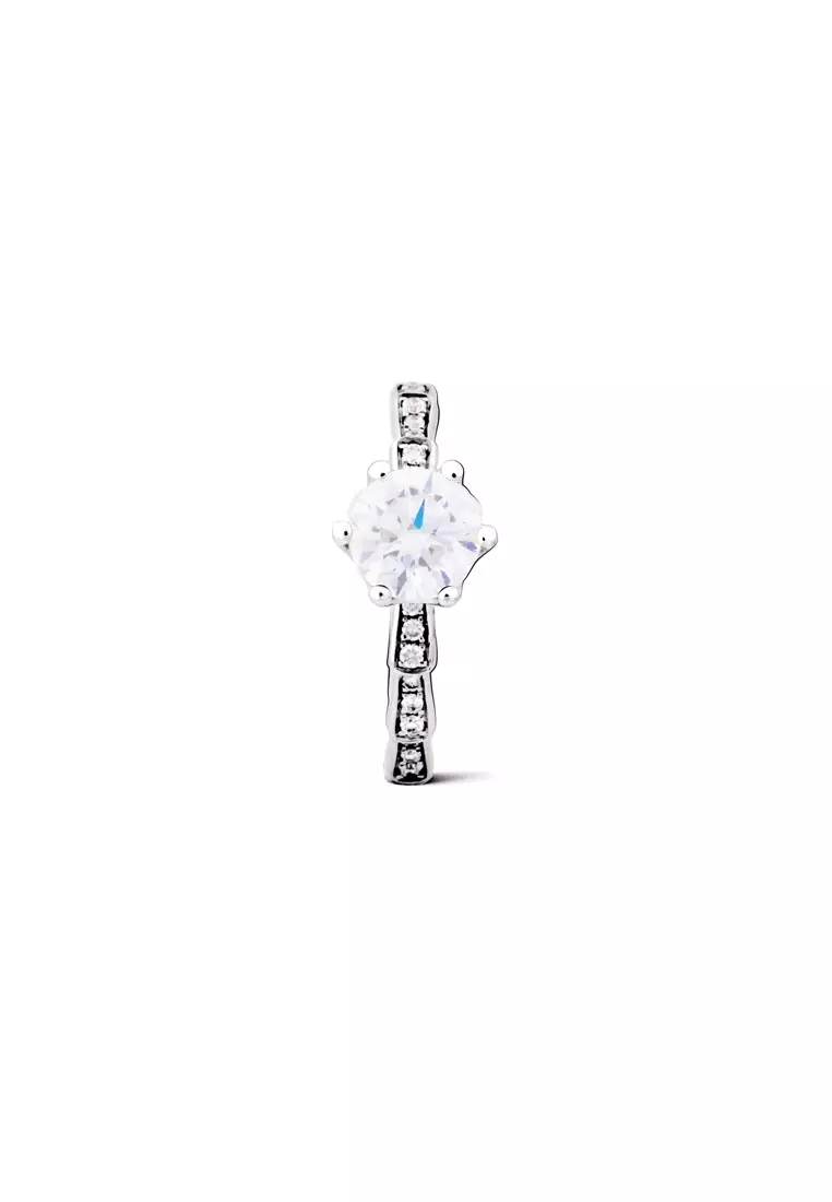 1.04ct Modern Six-Prong Certified Lab Grown Diamond Engagement Ring with Geometric Band in 18K White Gold