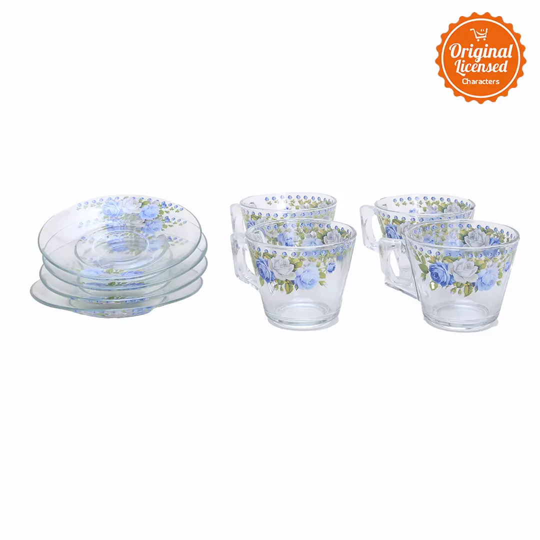 Briliant 8pcs Cup and Saucer Set Summer Blue Rose A