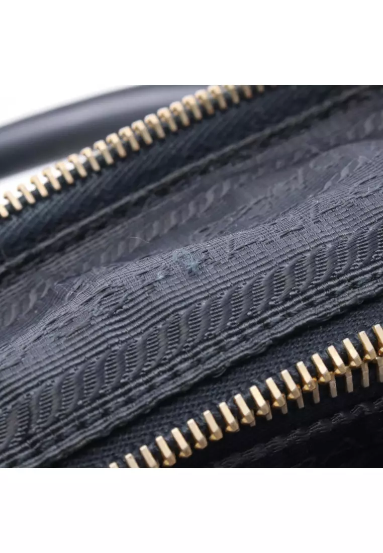 Pre-Loved Prada 2WAY Handbag Nylon Saffiano leather Navy prada logo plate