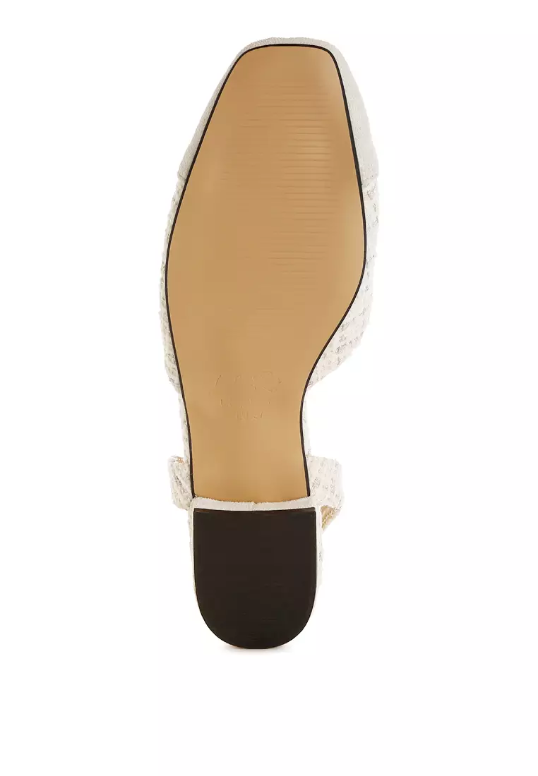Tweed Slingback Sandals in Off White