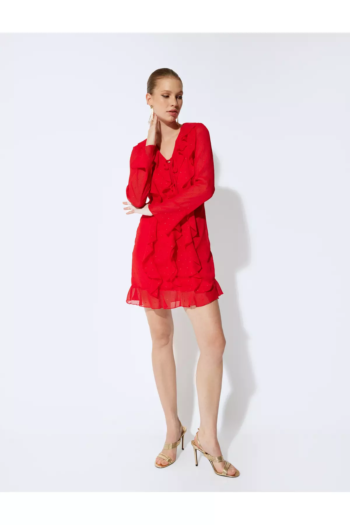 Buy KOTON Mini Chiffon Dress Long Sleeve Ruffle Detail Flounced V-Neck  Online | ZALORA Malaysia