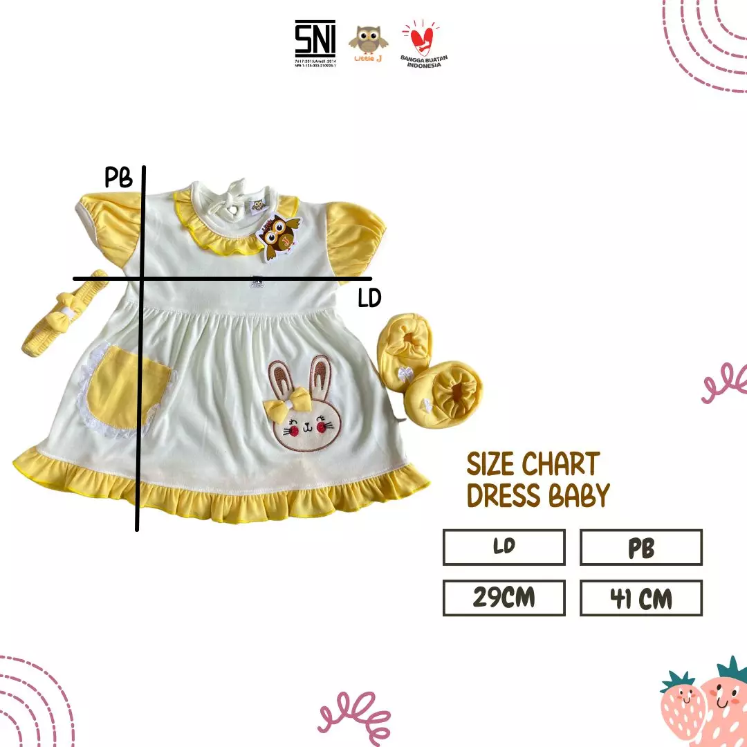 Little J - (837B) Dress Bayi Perempuan Lucu Motif Kelinci + Headband & Sepatu | Dress Anak Cewek 1–2 Tahun (12–24M)