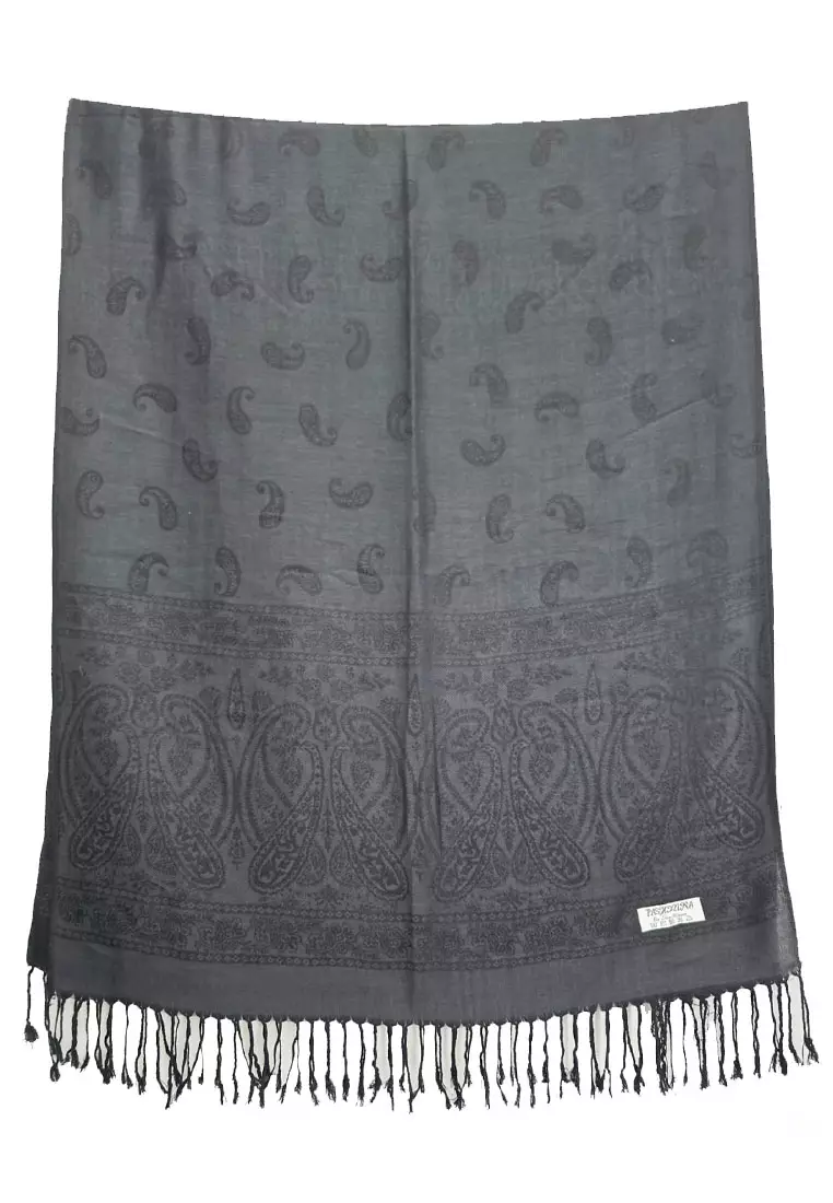 Reversible Viscose Paisley Pattern Pashmina Shawl Syal Wanita Black