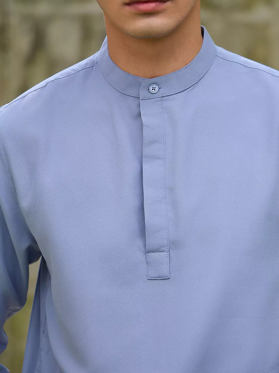 OXCON Kemeja koko Tangan Panjang Collarless Azfar Blue Grey