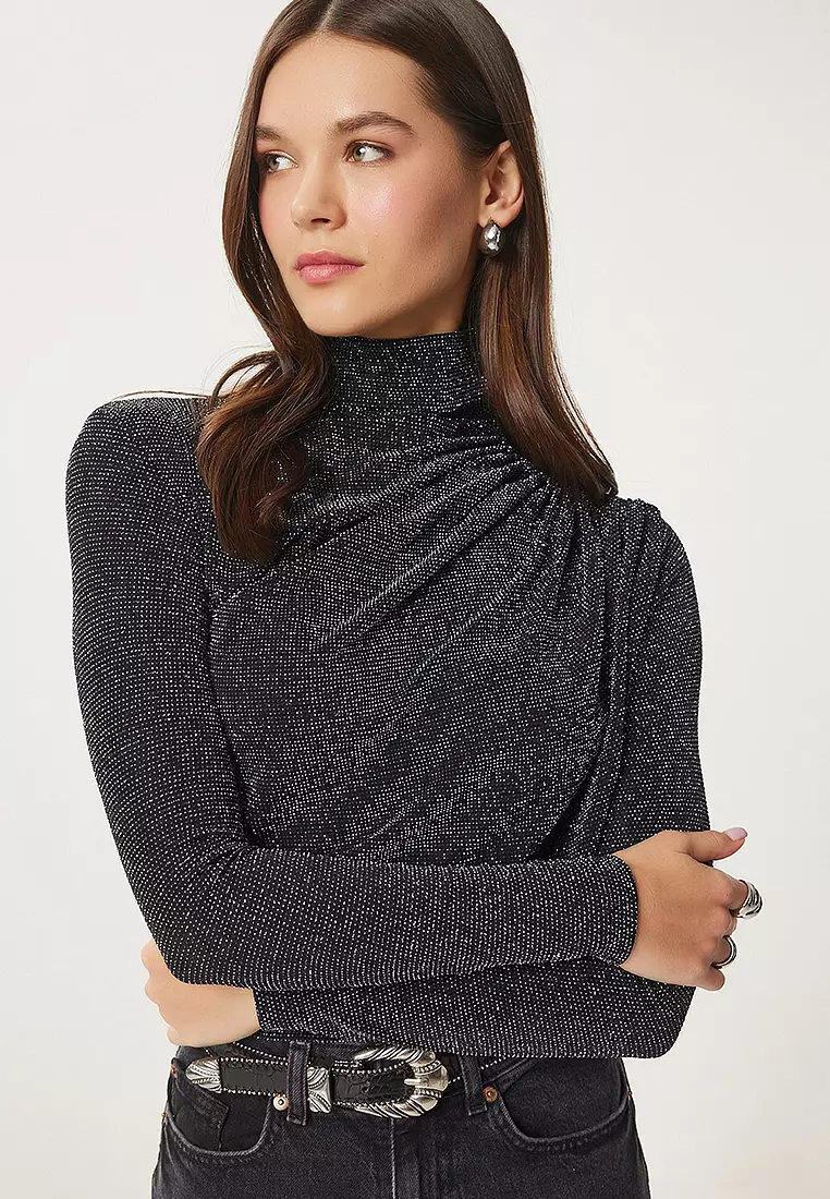 Gather Detailed High Collar Sandy Blouse