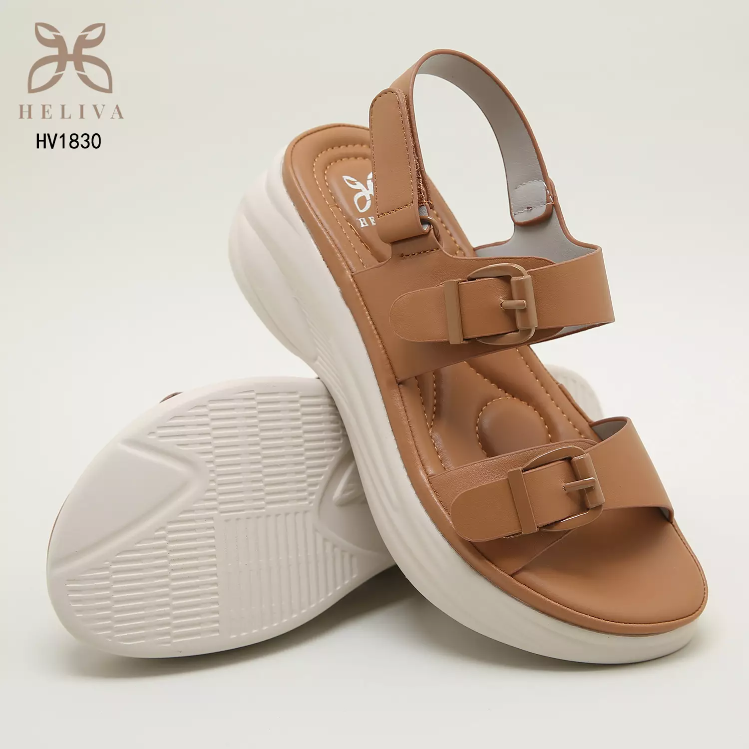 Heliva Savira Sandal Wedges Strap Buckle Hook Ankle Wrap Velcro