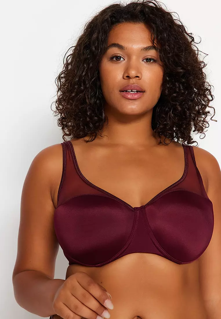 Plus Size Mesh Detailed Covered Contouring Bra