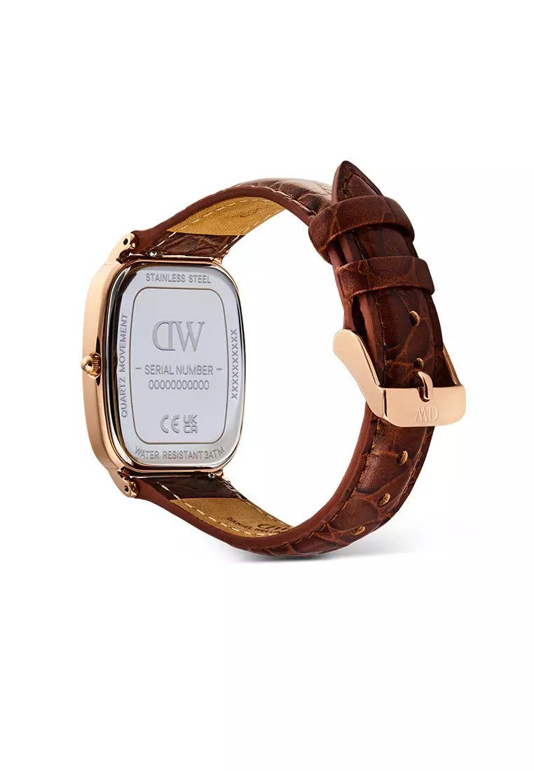Marlon Croc Brown Belly Linen Off-White Rose Gold - Men Watch Stainless Steel Leather Strap DW Official Authentic Original