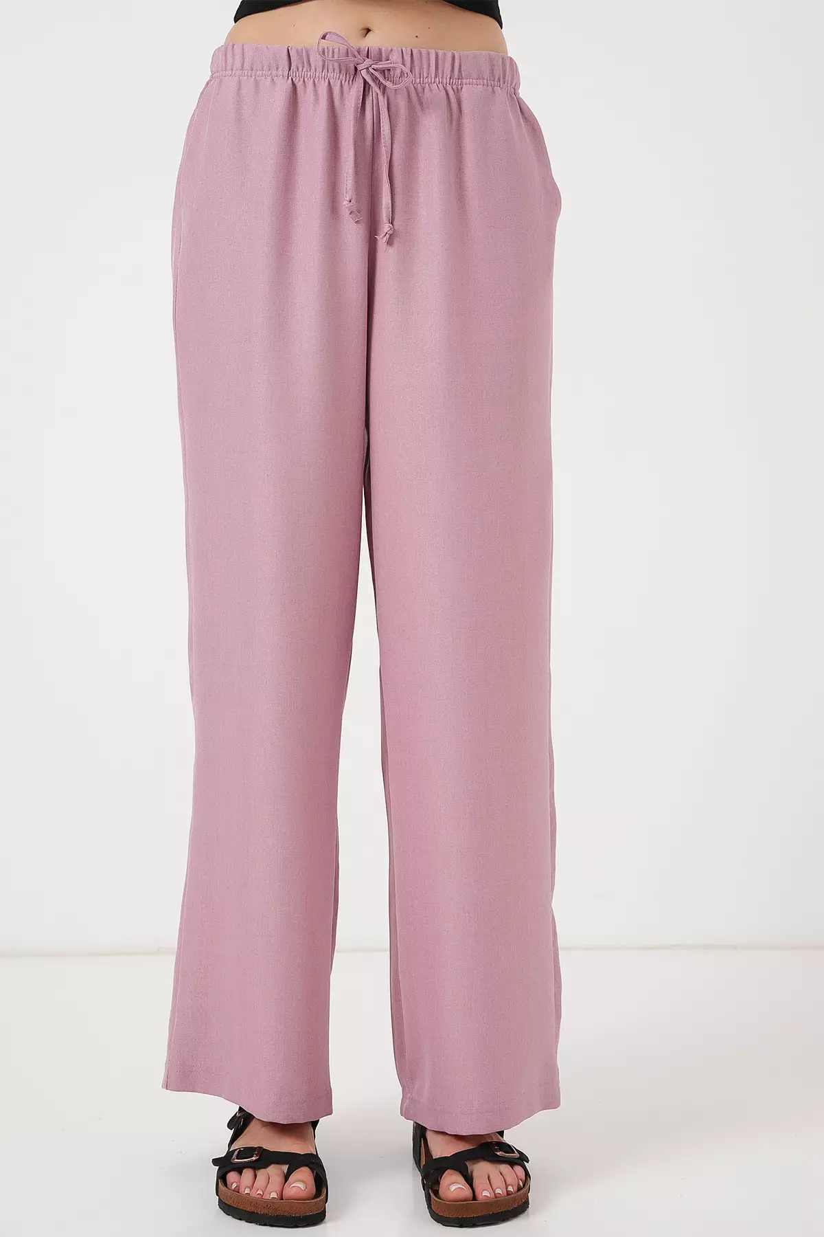 Women's Wide Leg Linen Trousers 6735 - Dusty Rose
