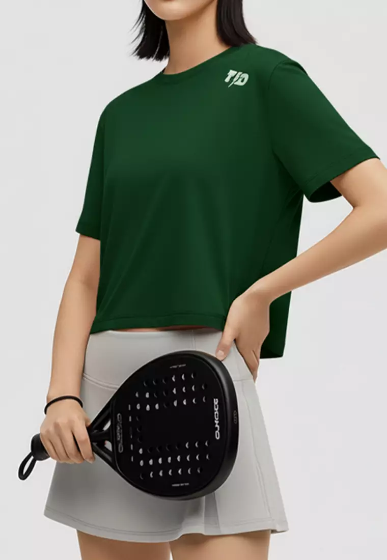 LSE17 Kaos Padel Top Crop T Shirt Olahraga Dryfit Wanita dark green