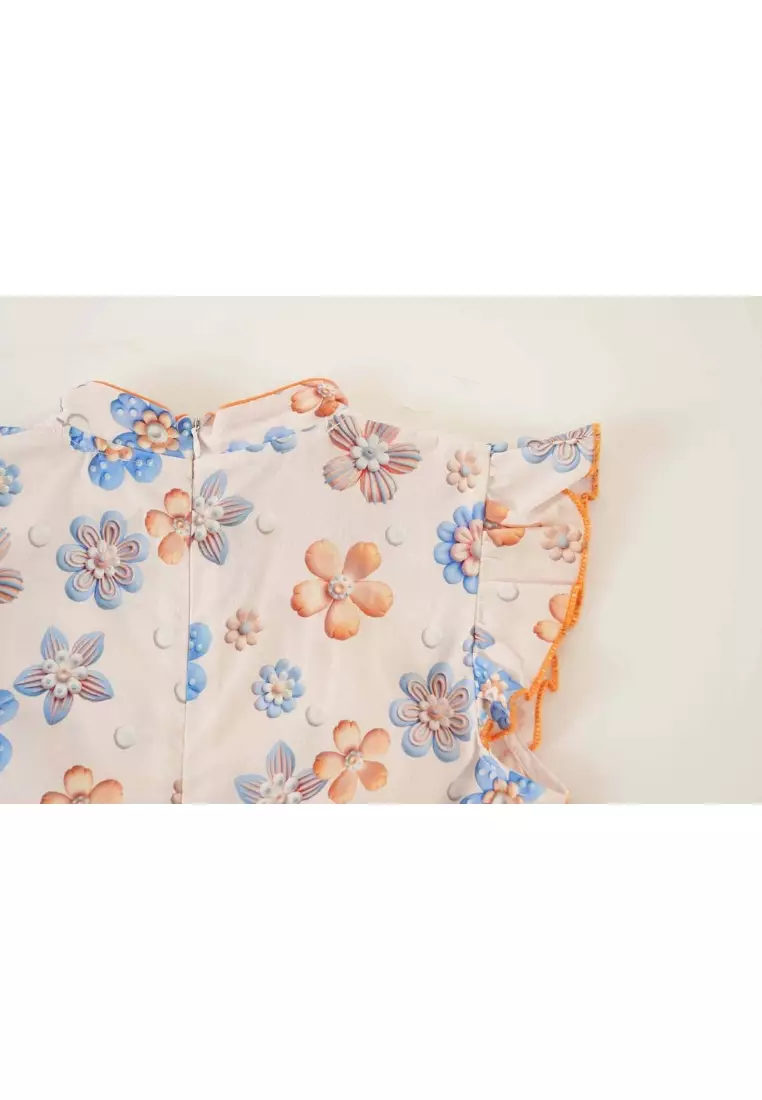 Blue Flowers Baby Kids Girl Cheongsam Dress 0848