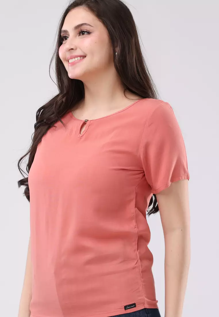 Woven Plain Rayon Short Sleeves Blouse