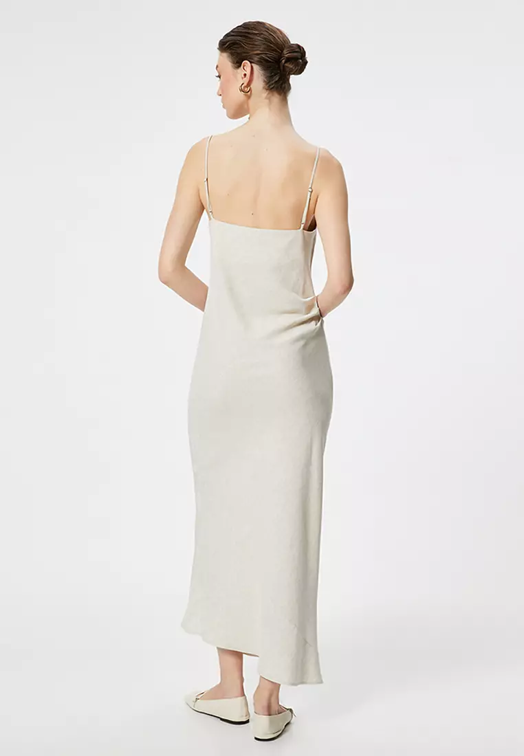 Linen Blend Cowl Neck Maxi Dress