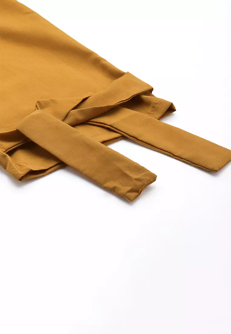 Yellow Waist Tie Pleated Trousers
