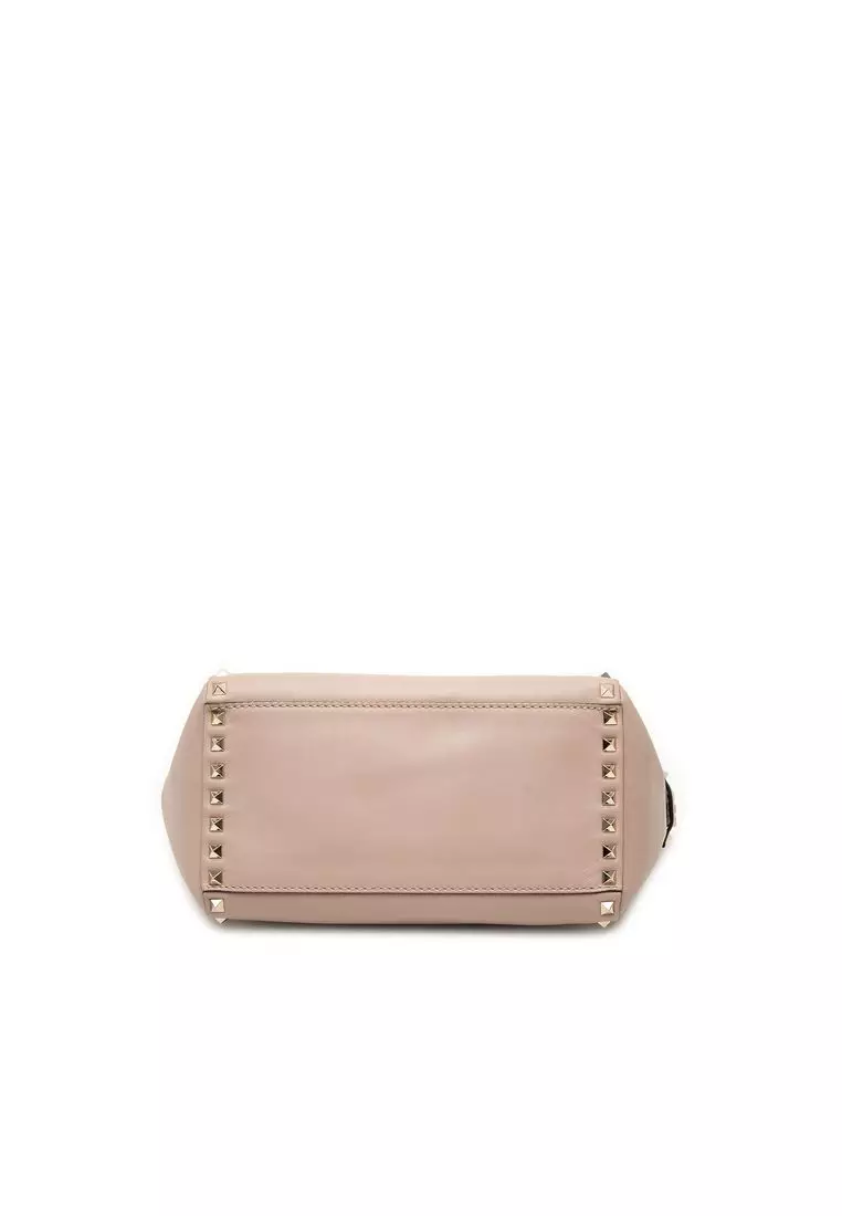 Pre-Loved Valentino Small Leather Rockstud Double Handle Tote