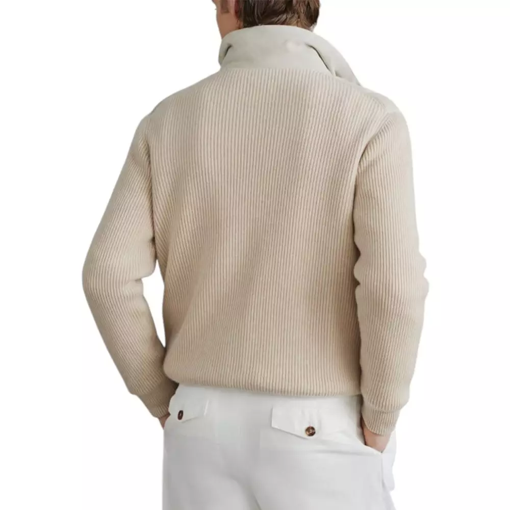 Suede Bomber Jacket with Knit Sleeves Natural