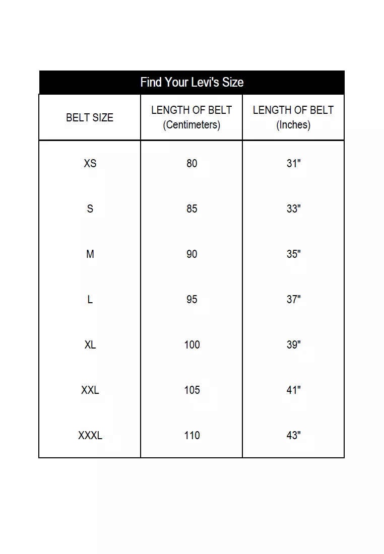 Levis mens belt size chart best sale