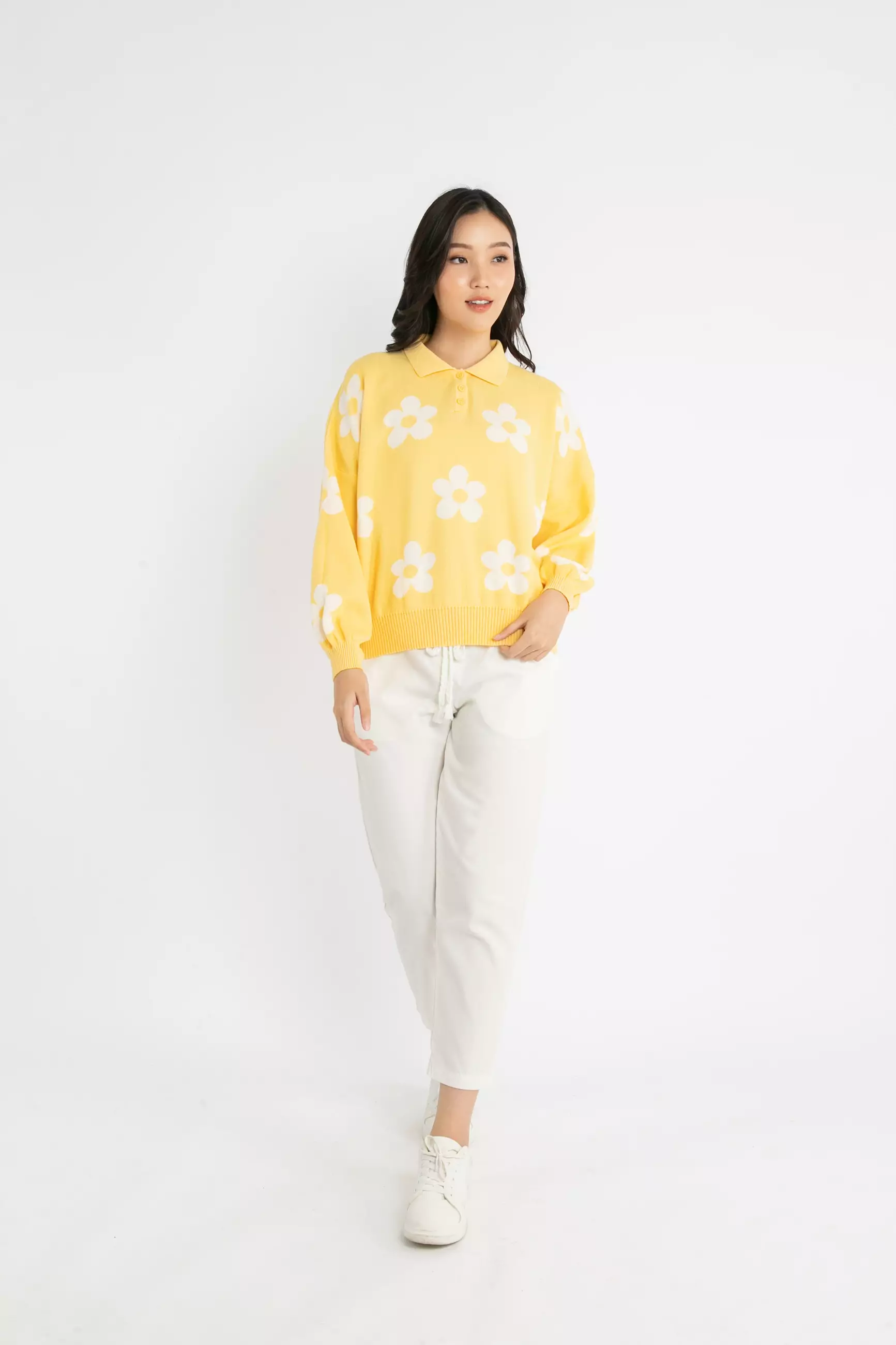 Jual ULTRAVIOLET ULTRAVIOLET Floral Jacquard Knit Top 983 Yellow Flower ...