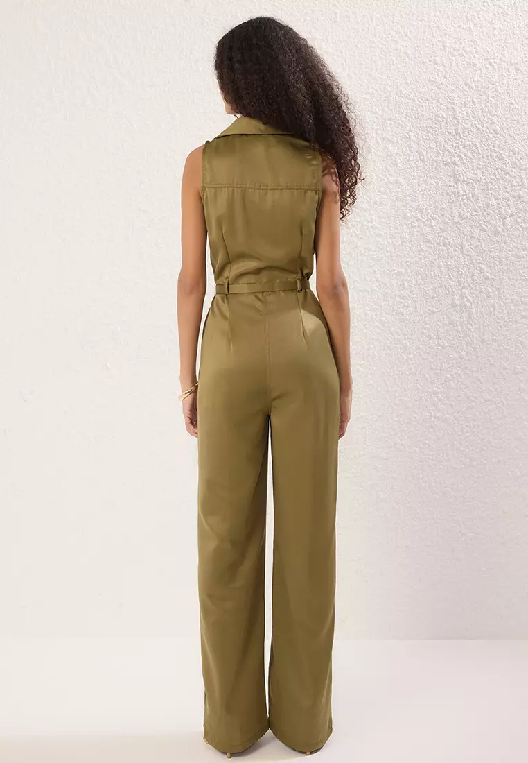 Green Belted Wide Leg Jumpsuit Twoss25Tu00036