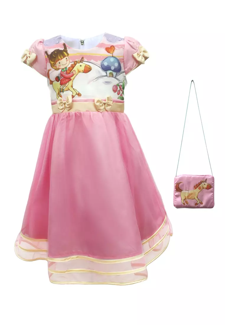 Two Mix Baju Anak Anak Perempuan - Dress Anak Cewek Fashion Bahan Kaos dan Satin Usia 1-12 Tahun 4258