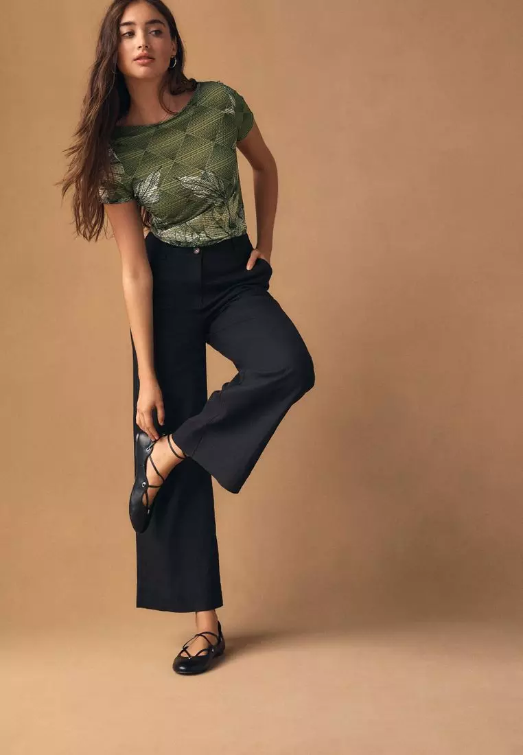 Smart Front Linen Blend Wide Leg Trousers