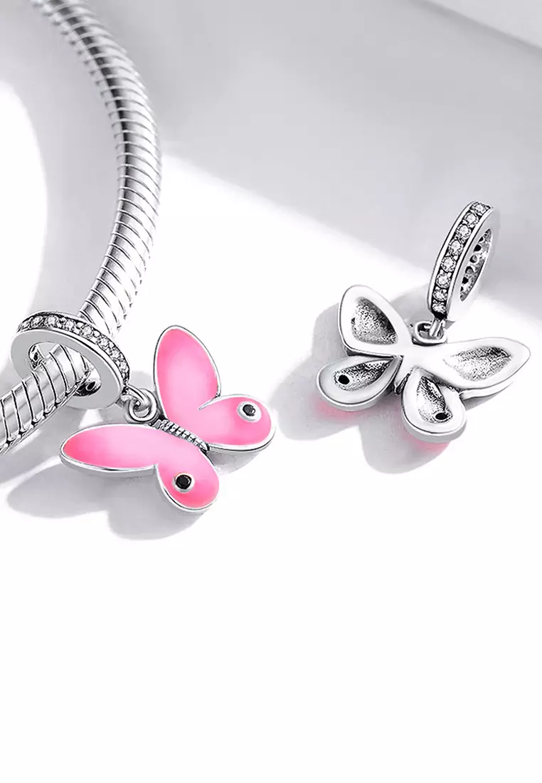 Solid 925 Sterling Silver Pink Sweet Butterfly Charm