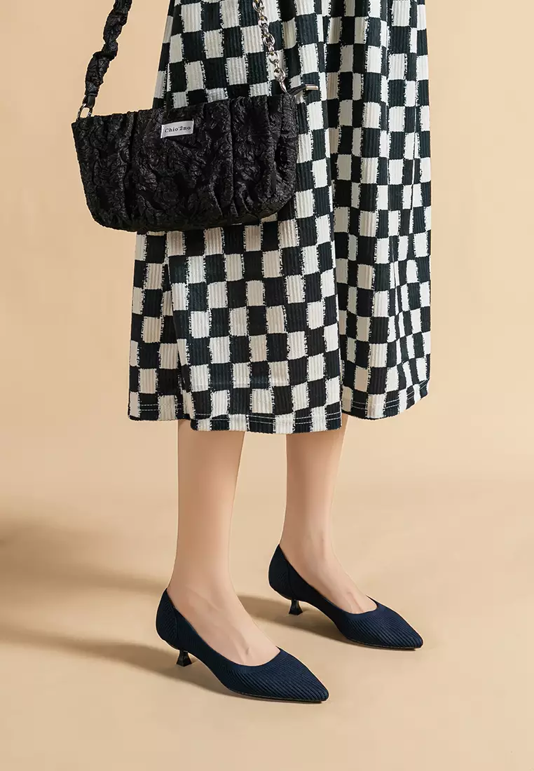 3.5CM ‌Pointed-toe Fly Knit‌ Kitten Heels‌ TJ1507