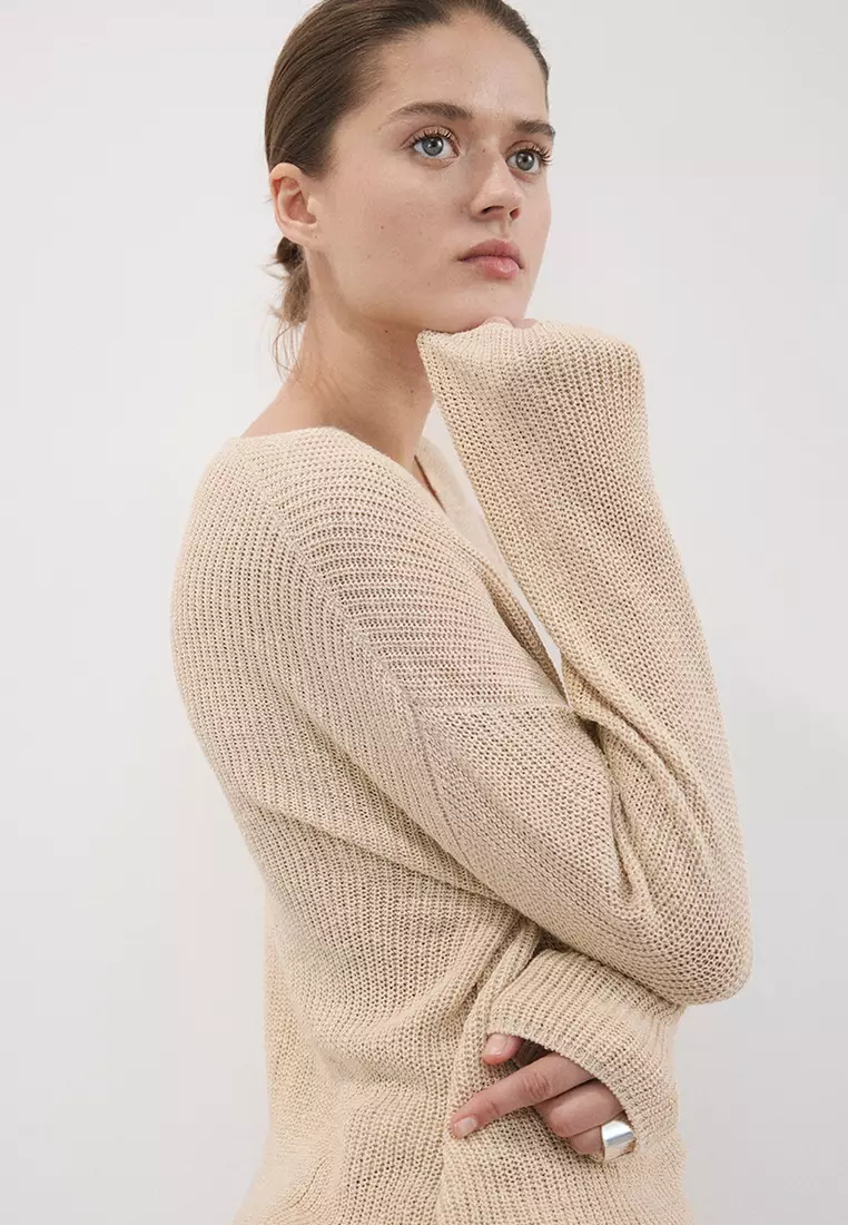 V-Neck Openwork Knitted Sweater
