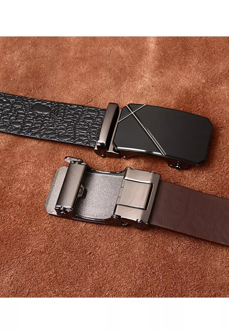 Automatic Buckle Embossed Grain Leather Belt CP1302