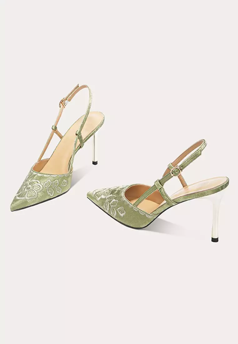 6CM Embroidered Pointed Slingback Wedding Heels PX708-B32