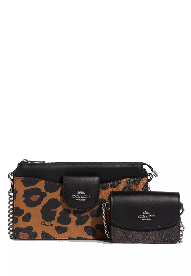 Coach purse black store and silver leopard print