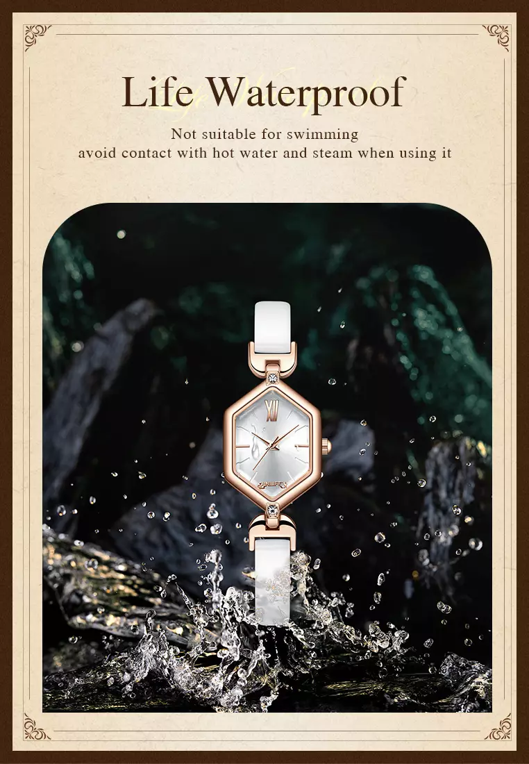 Jam Tangan Wanita Original Anti Air Tali Kulit Square Dial Gaya Korean Jam Tangan Cewek white