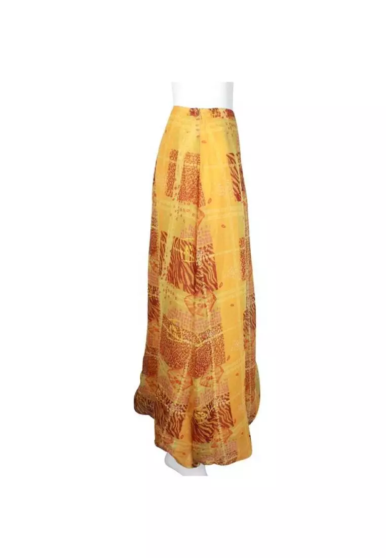 Pre-Loved KENZO Orange & Yellow Animal Print Long Skirt