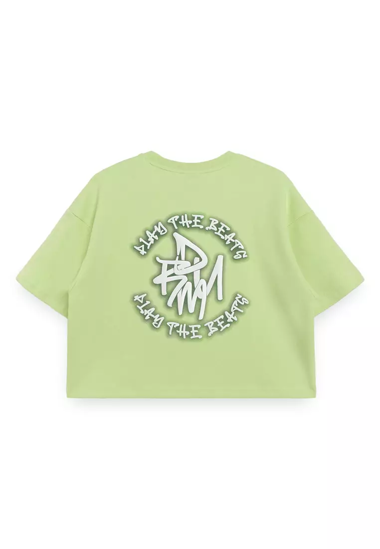 SELECT Women Puff Print & Spray Oversized Tee- Green