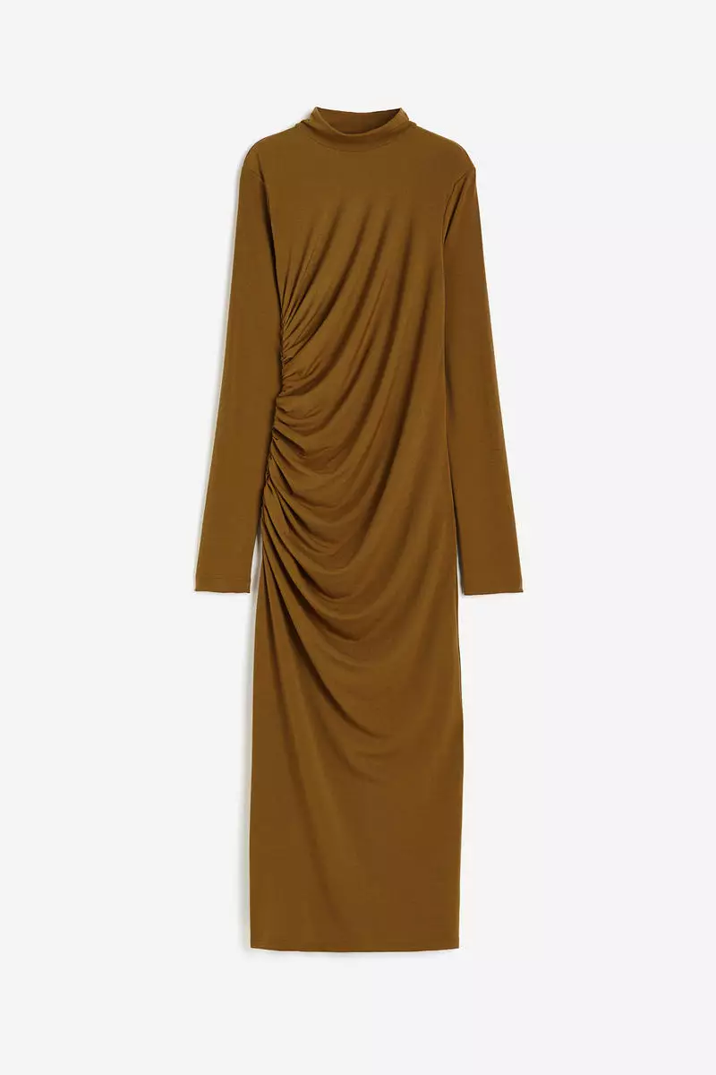 Gathered turtleneck dress