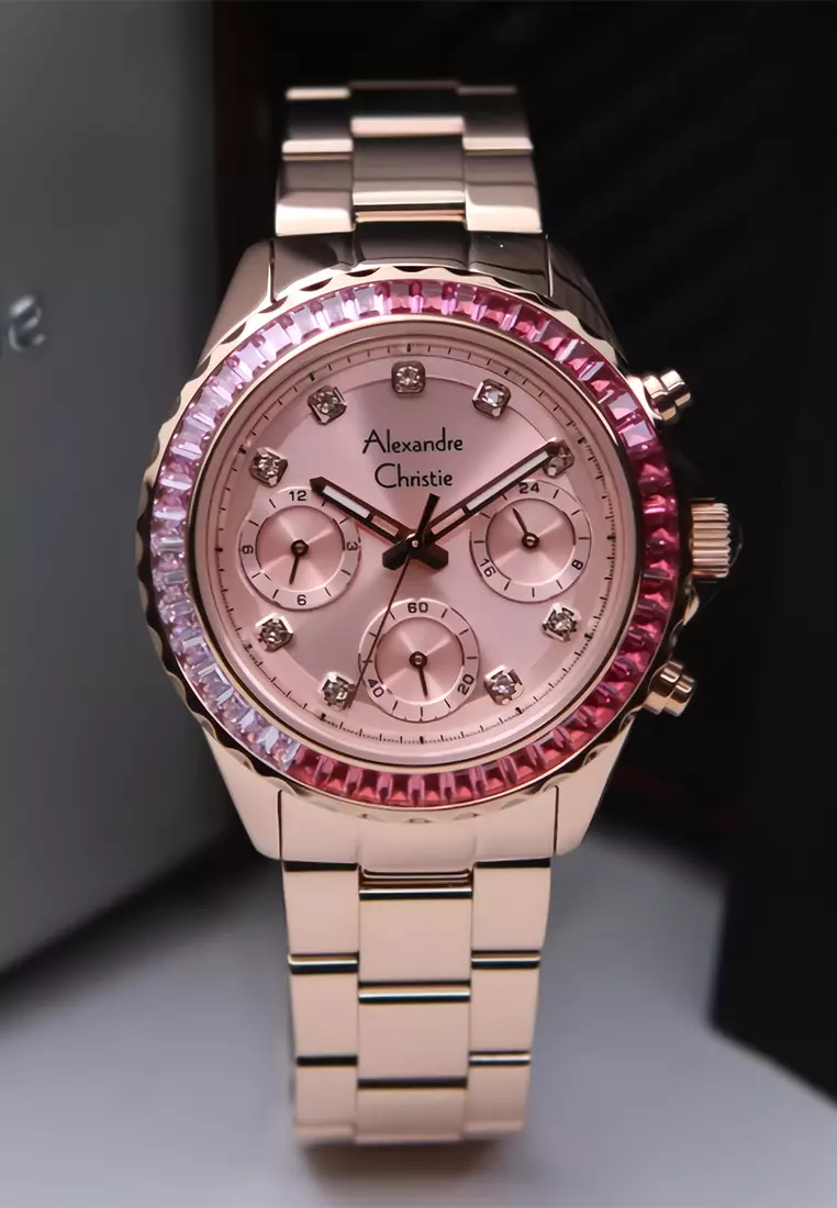 Alexandre Christie 2B13 BFBRGPN - Jam Tangan Analog Wanita - Rosegold Pink Dial - Stainless Steel