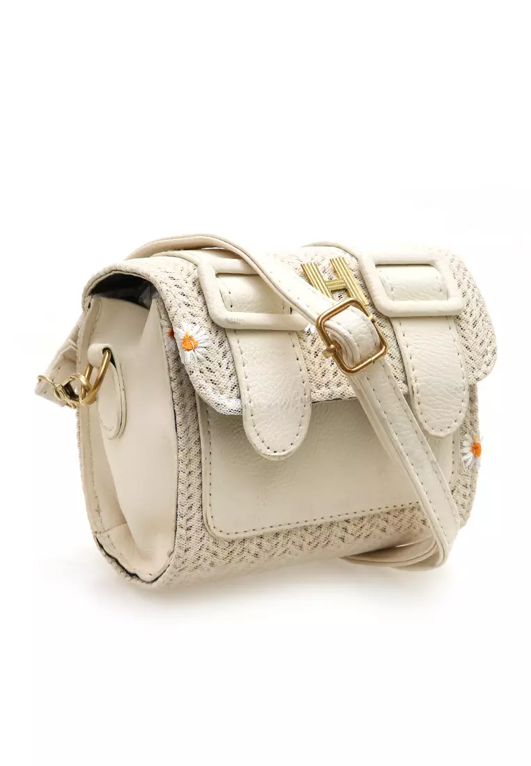 Eilaria Tas Selempang Wanita Sling Bag Mini Uniqe Design Material Leather ORIGINAL - White