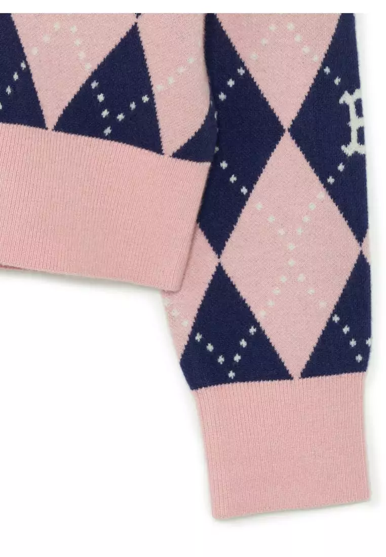 WOMENS ARGYLE MONOGRAM ALL OVER CROP CARDIGAN BOSTON RED SOX