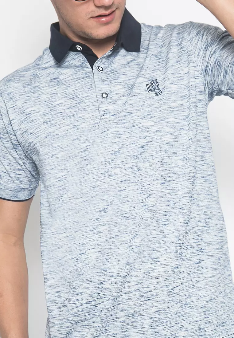 LGS - Kaos Polo Casual - Garis Halus - Logo - Biru - Slim Fit
