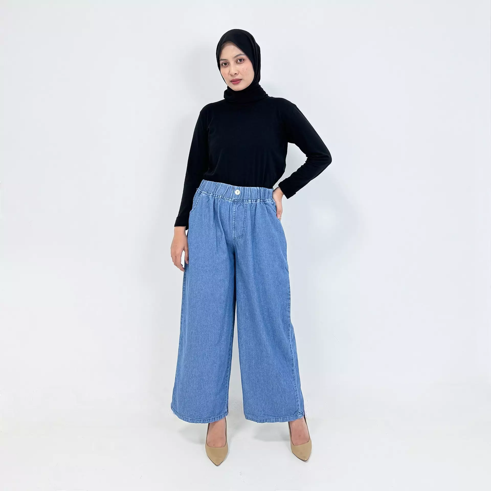 Loose Jeans Keisya [BIRU MUDA] Celana Panjang Wide Leg Wanita Fit 80 Kg